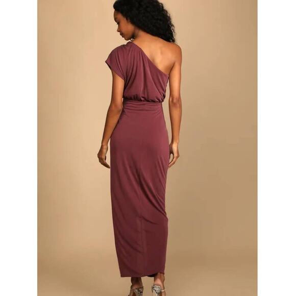 Lulu's Women's Take Me Out One Shoulder Maxi Dress Size Medium Washed Plum - Picture 3 of 12